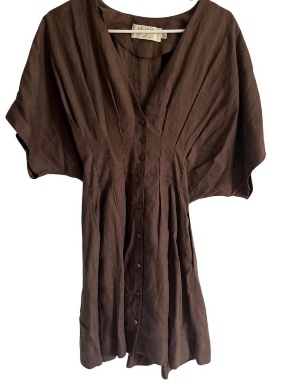 Exquise Brown The Tobie Pleated Linen Mini Dress, Size Medium